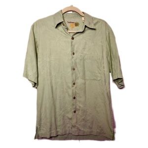 Men's Caribbean Green Silk Blend Casual Button Down Shirt